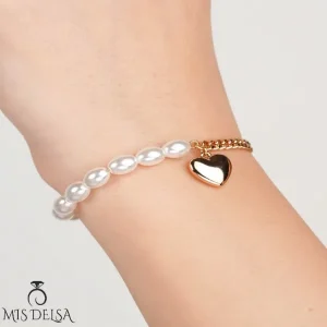 دستبند قلب و مروارید ژوپینگ