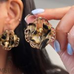 گوشواره گل پارچه‌ ای لوکس مرواریدی