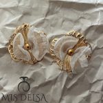 گوشواره گل پارچه‌ ای لوکس مرواریدی