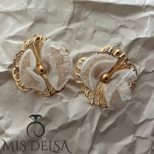 گوشواره گل پارچه ای لوکس مرواریدی