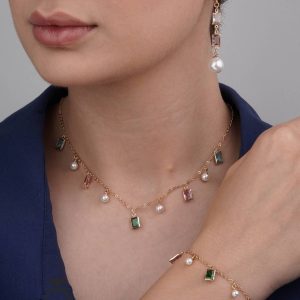 ست طلایی ژوپینگ مدل مروارید و نگین رنگی