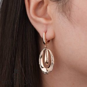 گوشواره آویز بیضی بافت‌ دار ژوپینگ