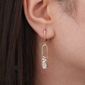گوشواره آویز بیضی نگین‌ دار ژوپینگ