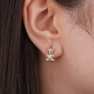 گوشواره تدی نگین‌ دار رزگلد ژوپینگ