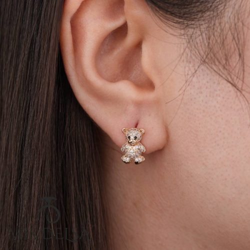 گوشواره تدی نگین‌ دار رزگلد ژوپینگ