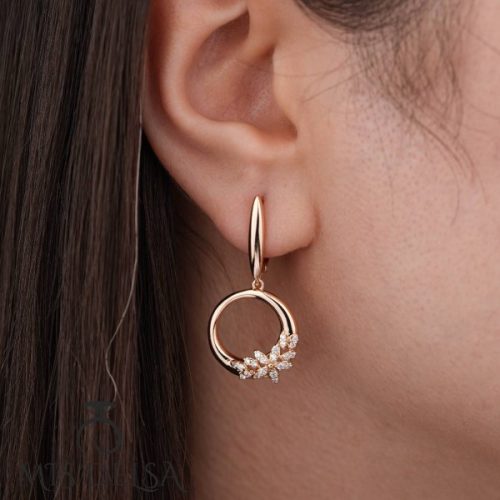 گوشواره حلقه‌ ای آویز گل‌ دار ژوپینگ