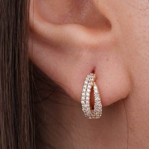 گوشواره حلقه‌ ای دو لاین نگین ژوپینگ