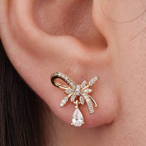 گوشواره طرح پاپیون نگین‌ دار ژوپینگ