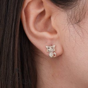 گوشواره گربه نگین‌ دار رزگلد ژوپینگ