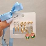 پک گوشواره ۶ عددی گل و حلقه