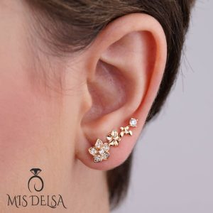گوشواره ژوپینگ مدل گل نگین‌ دار