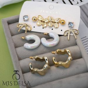 پک گوشواره ۶ عددی پروانه و پاپیون