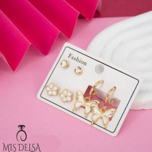 گوشواره پروانه سفید 3 عددی